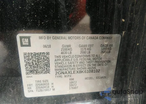 2019 Chevrolet Equinox Lt z USA, uszkodzony, nr VIN 2GNAXLEX8K6108102